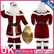 12PCS Men's Santa Claus Costume Velvet Deluxe Suit Christmas Holiday.Outfit✨