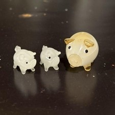 3 Pigs Glass Figurine White Vintage Collectible