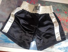 Vintage Everlast Boxing Trunks Satin Black White Shorts USA Medium Deadstock