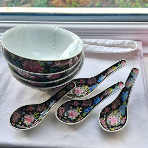 Chinese black floral porcelain - black,