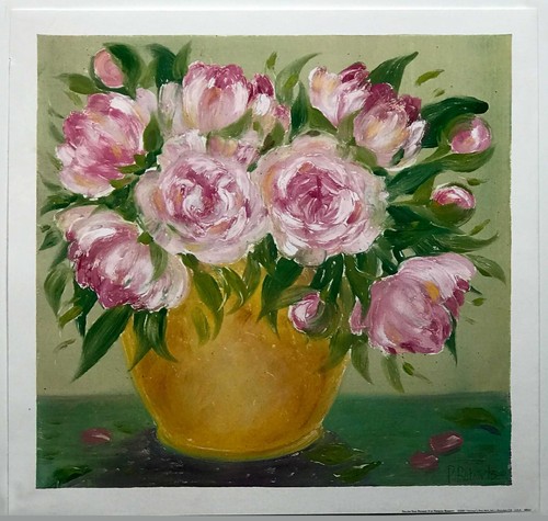 Yellow vase peonies by - yellow,