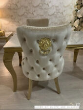4 X Brand New - Giselle Cream Gold Lion Knocker Back Quilted Velvet Dining Chair