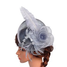 Women Fascinator Hat Feather Flower Headwear Cocktail Tea Party Veil Hair Clip
