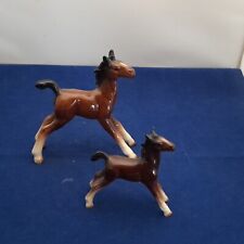 2x Vintage Ceramic Horse Foal Figurines Foreign Possibly Hertwig Ornaments