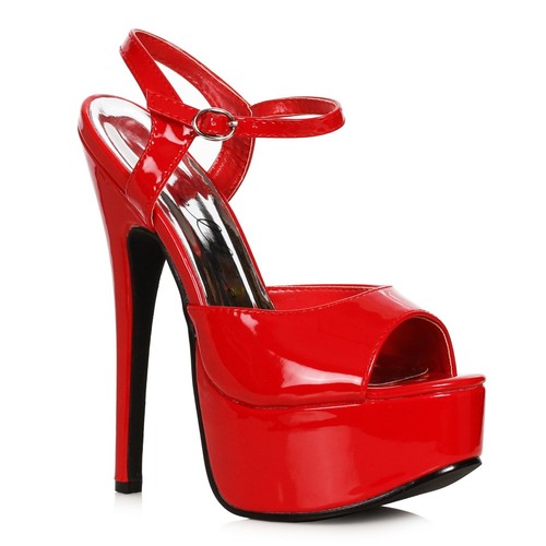 Red stiletto peep - red, high