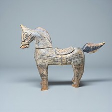 Wooden Hand Carved Trojan Style Horse Statue Removable Head And Tail 27cm Height