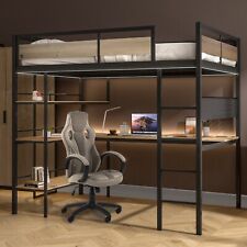 Denver High Sleeper Bed with Desk, RGB Lighting | Double 4ft6 | OAK / BLACK