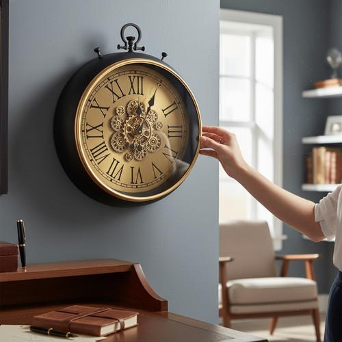 Gear clock black gold - black, 60cm