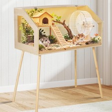 Wood Hamster Cage with Legs, Large Guinea Pig Habitats Cages with Acrylic Window