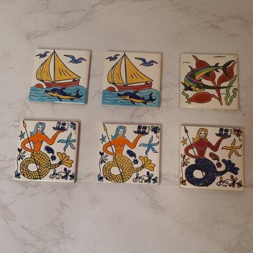 Hand painted tiles ocean - 6x,