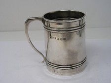 ANTIQUE SOLID STERLING SILVER CHRISTENING TANKARD MUG INITIALS  GH