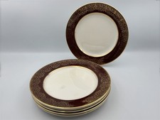6x Vintage Crownford Burslem Burgundy & Gold Gilding 23.5cm Salad Plates 