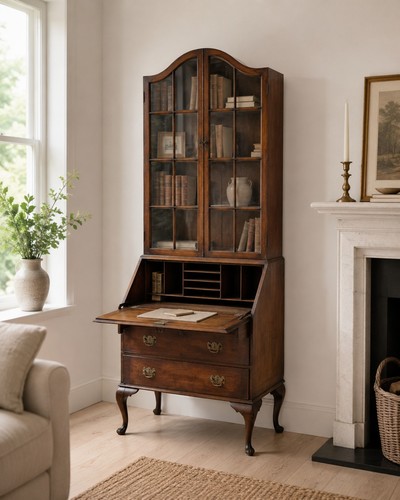 Walnut bureau bookcase glazed - walnut,