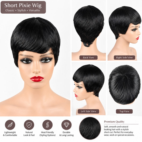 Human hair short pixie - human,