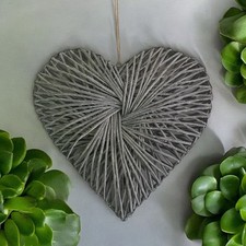Large Wicker Swirl Hanging Heart 60  cm Grey