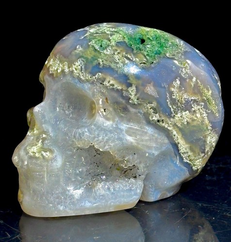 Moss agate crystal skull green - moss,