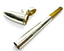 Rare Antique Sterling Silver Telescopic Cheroot Holder In Bullet Shaped Case