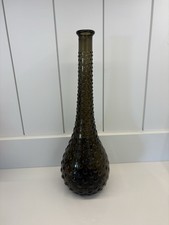 Vintage MCM Empoli Hobnail Glass Genie Bottle Decanter Green No Stopper 15"