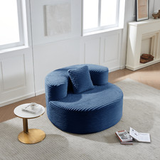 Modular Corduroy Sofa Bean Bag Round Lounge Sofa Armchair Bean Bag with Cushion Blue
