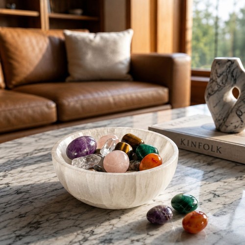 Selenite round bowl - selenite,