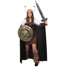 LADIES GOLD DELUXE VIKING COSTUME WARRIOR HISTORICAL MEDIEVAL FANCY DRESS OUTFIT