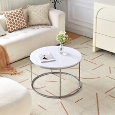Round Coffee Table Living Room Sofa Center Side End High Gloss with Metal Frame