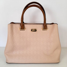 Bessie London Cream & Brown Handbag with Top Handles and Shoulder Strap 35x26x15