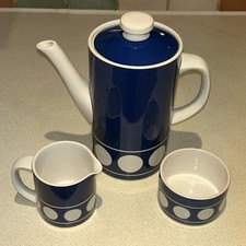 TG Green 1960s Judith Onions Jersey Blue & White Coffee Pot Milk Jug & Sugar Pot