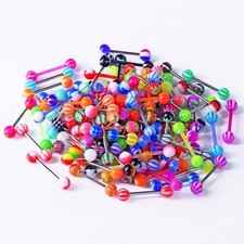100Pcs Mix-Color Tongue Ring Nipple Ring Acrylic Straight Barbell Piercing 14G