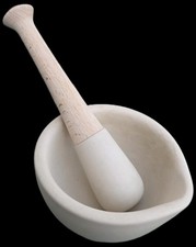 Pestle And Mortar Small Ceramic With Wooden Handle. Pre Used Good Condition