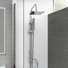 Bath Shower Mixer Thermostatic Valve Tap Dual Square Over Head Bathroom Kit