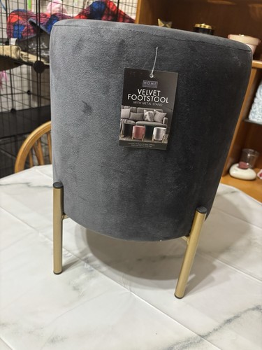 Grey velvet kick stool brass - velvet, kick-stool