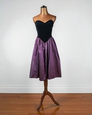 Vintage 80s Prom Dress Evening Party Cocktail Chic Velvet Taffeta - UK 6/8
