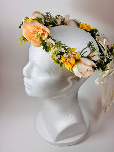 Peach flower crown wedding - peach,