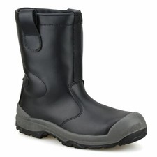 Mens New Leather Pull On Safety Steel Toe Cap Work Rigger Biker Boots Shoes Size