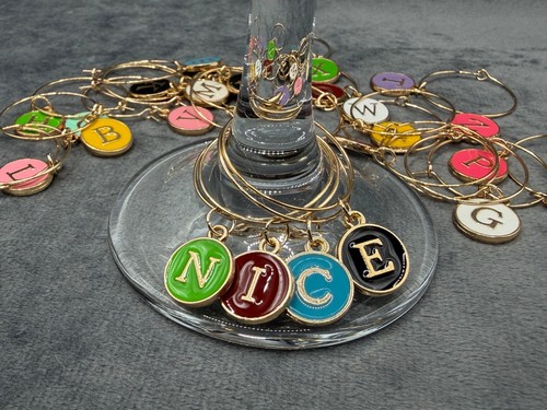 Initial wine glass charms 26 - wine, charms: