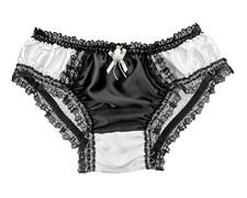 Black White Satin Frilly Sissy Full Panties Bikini Knicker Underwear Size 10 -20