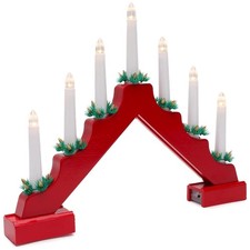 Christmas Candle Bridge 7 LED Light Wooden Arch Red Battery Operated Table Decor