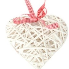 15cm White Wicker Heart with Red Gingham Ribbon - Wedding Special Occasion Decor