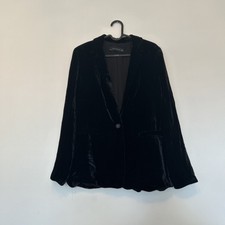 Zara Black Velvet Blazer Jacket Medium Uk 10 12