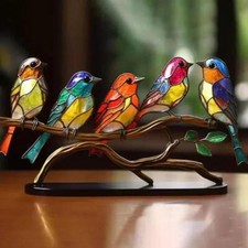Multicolor Birds Stained Acrylic Birds on Branch Desktop Ornaments Craft Statue