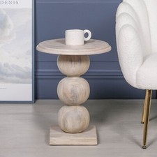 Round Top French Style Rustic Ball Light Wooden Accent Occasional Side Table