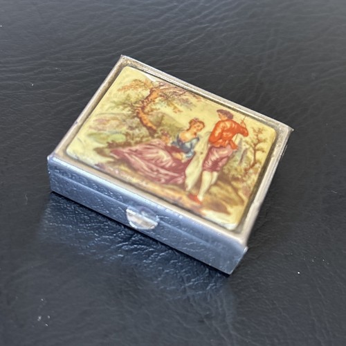 Vintage silver metal pill - , box