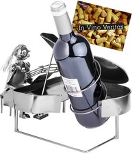 Metal Wine Bottle Holder Musician with Piano Novelty Rack Stand Gift Idea + Card