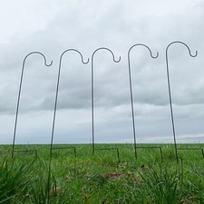 5 x Garden Border Hook Shepherds Crook Black Metal (1m) with 17cm Support Stand