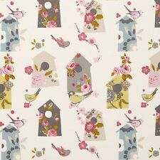 Clarke and Clarke Birdhouse Natural Cotton PVC WIPE CLEAN Tablecloth Oilcloth
