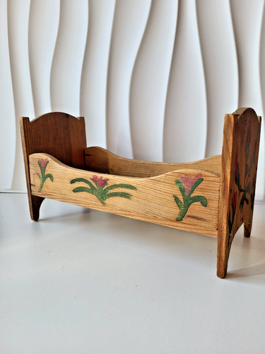 Antique wooden doll bed - antique, –