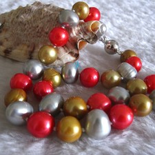 18" 10-12mm Gray Champagne Red Freshwater Pearl Necklace Pearl Jewelry