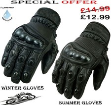 MENS CARBON KNUCKLE SHORT WINTER OR SUMMER MOTORBIKE / MOTORCYCLE LEATHER GLOVES
