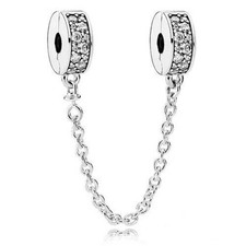S925 Sterling Silver ELEGANCE SAFETY CHAIN CLIP Bead Charm For women's Bracelet